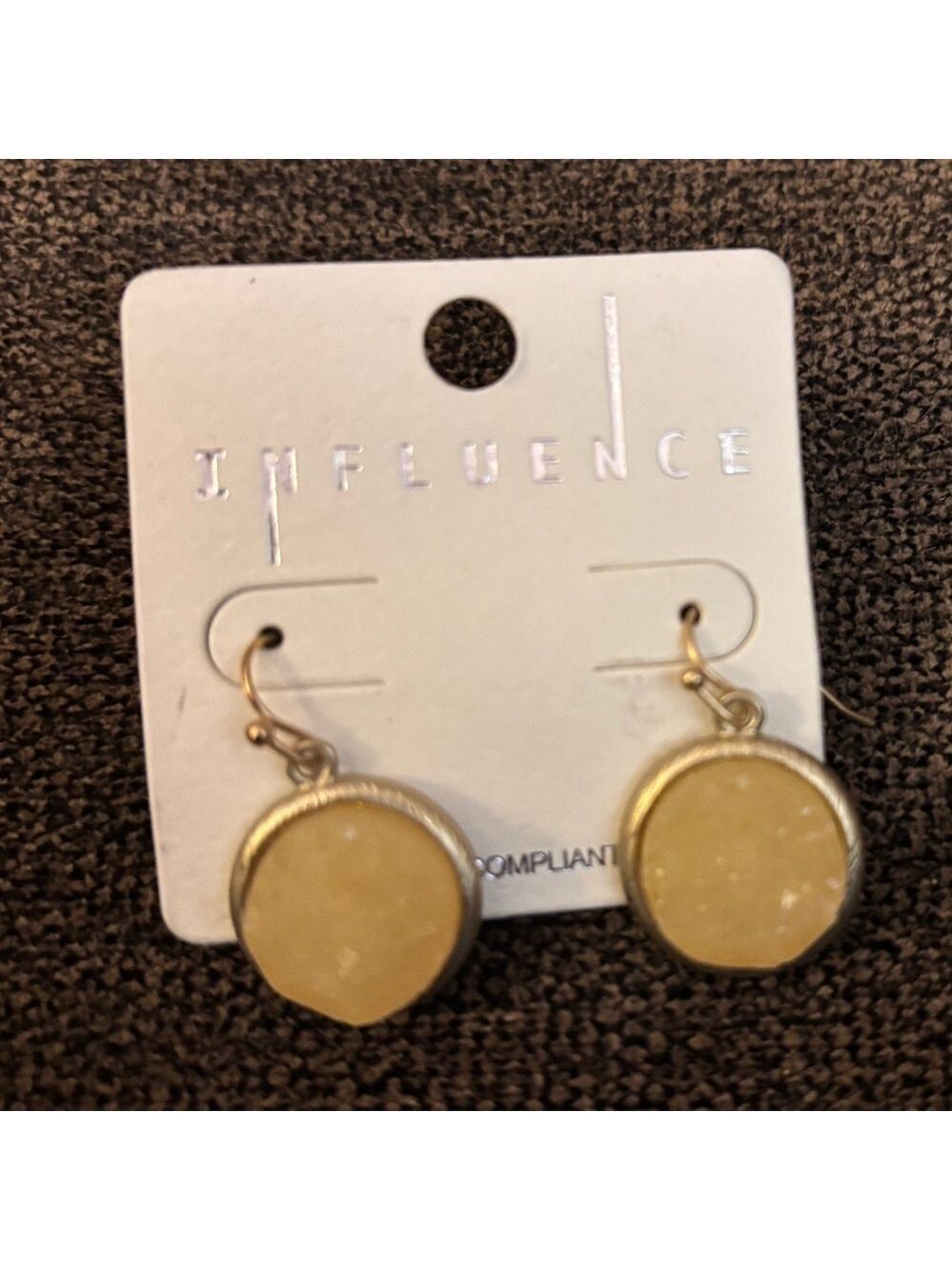 NWT Influence Yellow Druzy Dangle Earrings Gold Tone Circle Fashion Jewelry